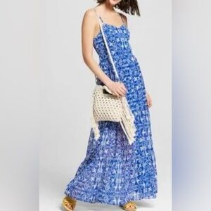 Xhilaration Blue & White Bird Flower Maxi Dress Women's SZ L